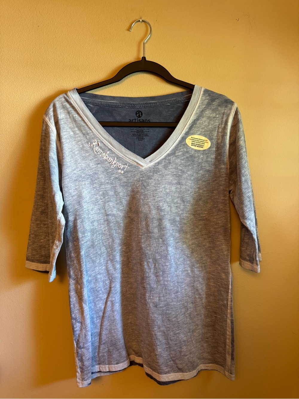 Artisans Heather Gray Embroidered V-Neck Top